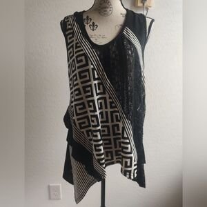 🆕 Aster Patchwork Asymmetric sharkbite Black & White striped Geometric Top_M